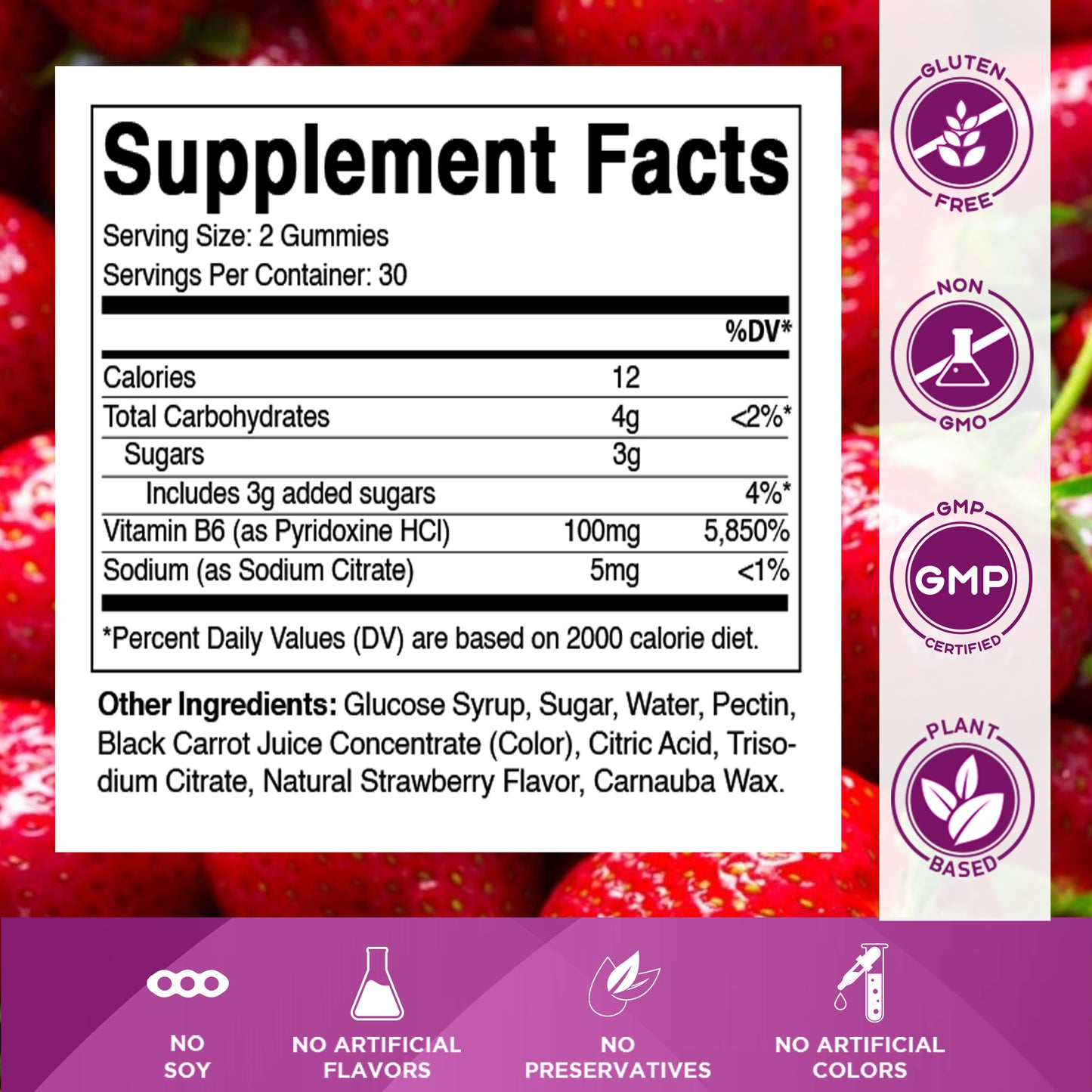 Vitamin B6 100mg - Strawberry Flavor - 60 Gummies