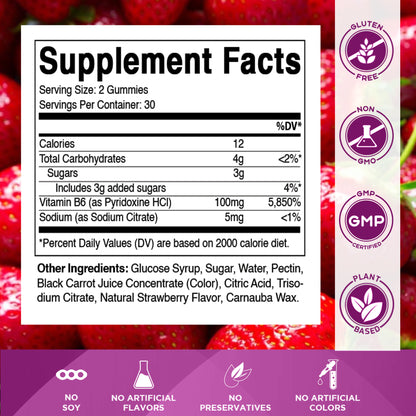 Vitamin B6 100mg - Strawberry Flavor - 60 Gummies