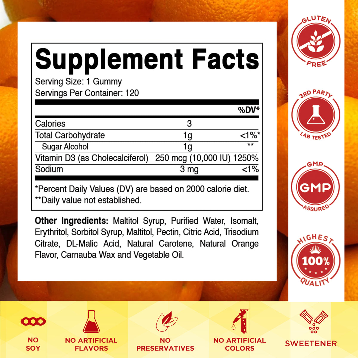 Sugar-Free Vitamin D3 10000 IU, 120 Gummies