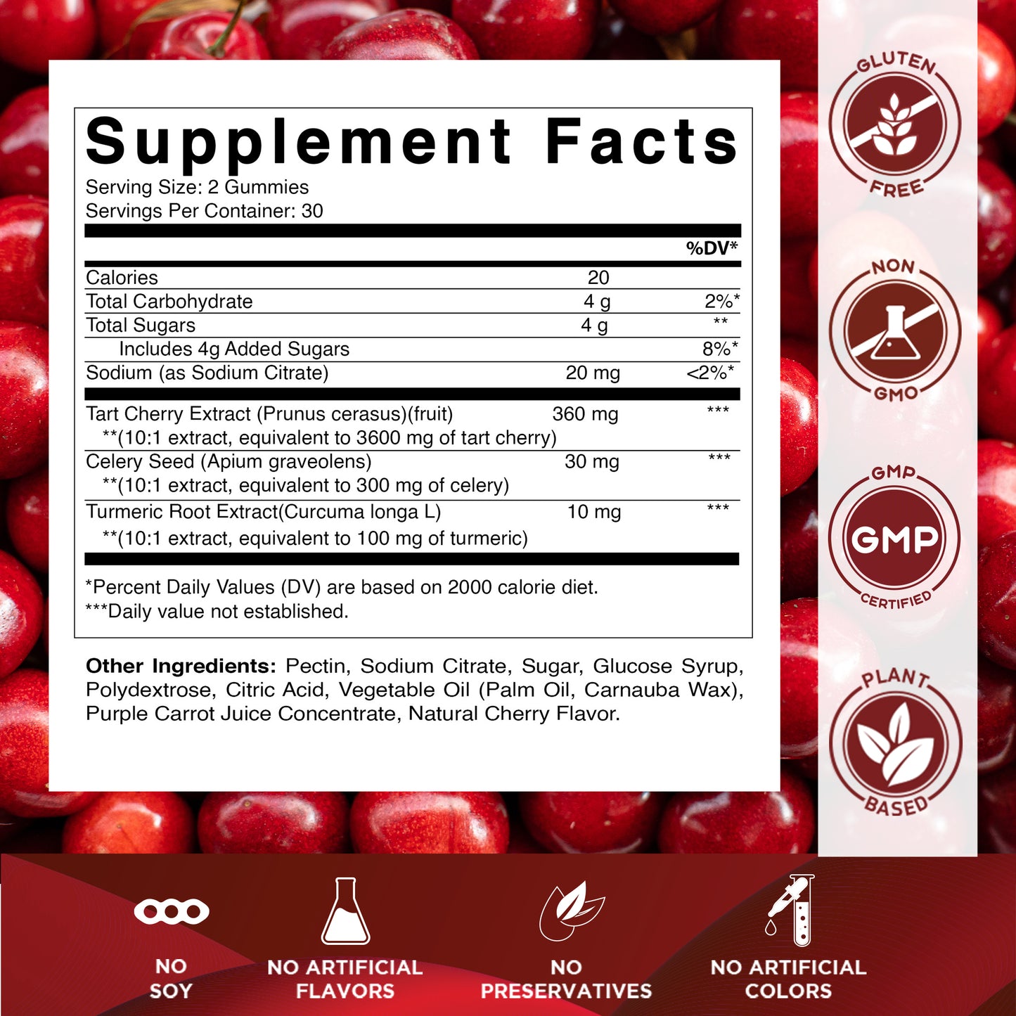 Tart Cherry with Celery Seed 4000 mg - 60 Vegan Gummies