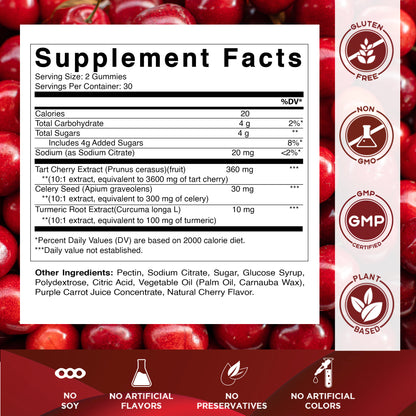 Tart Cherry with Celery Seed 4000 mg - 60 Vegan Gummies