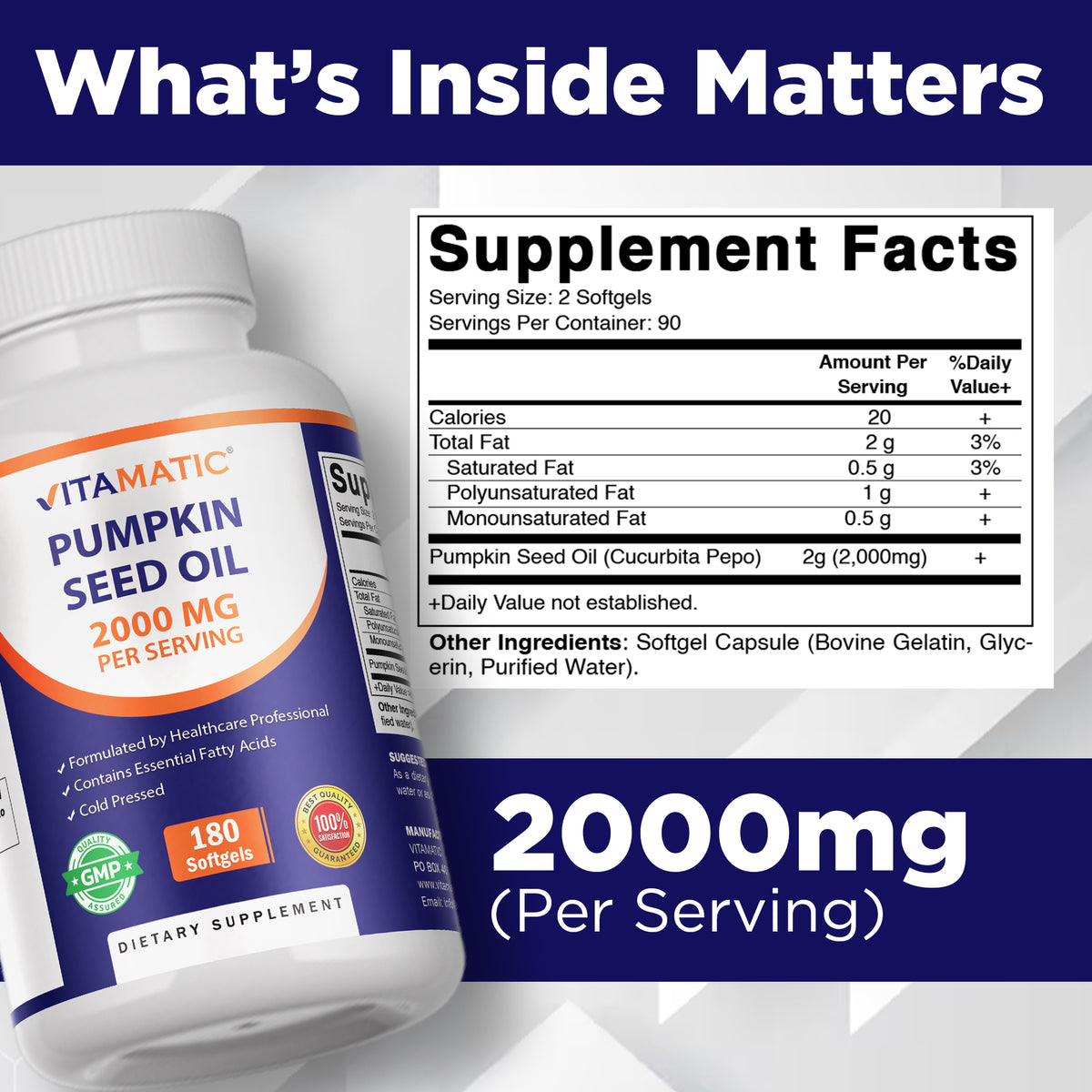 Pumpkin Seed Oil 2000mg per Serving Softgels