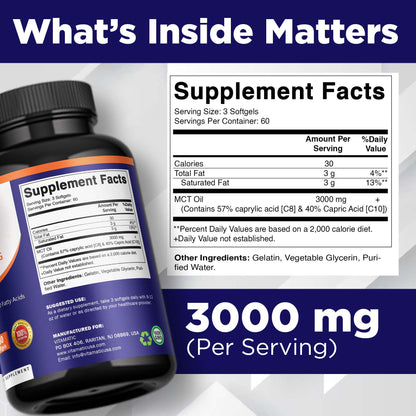 MCT Oil Softgels 3000 mg - 180 Softgels