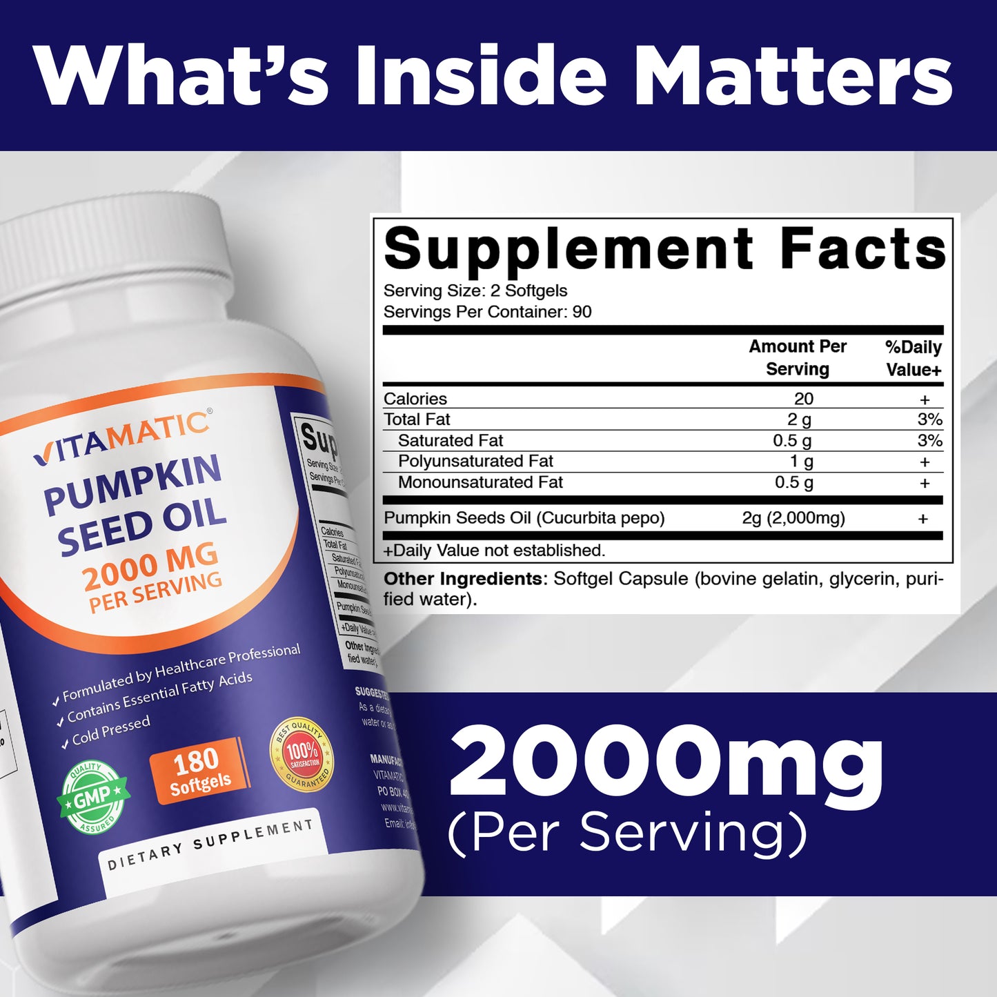 Pumpkin Seed Oil 2000mg Softgel - 180 Softgels