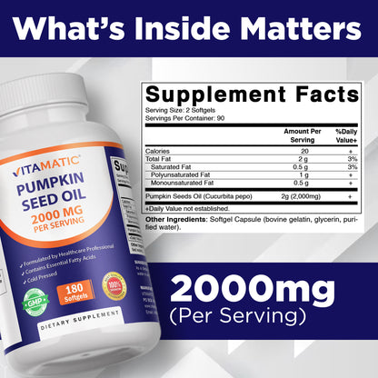 Pumpkin Seed Oil 2000mg Softgel - 180 Softgels