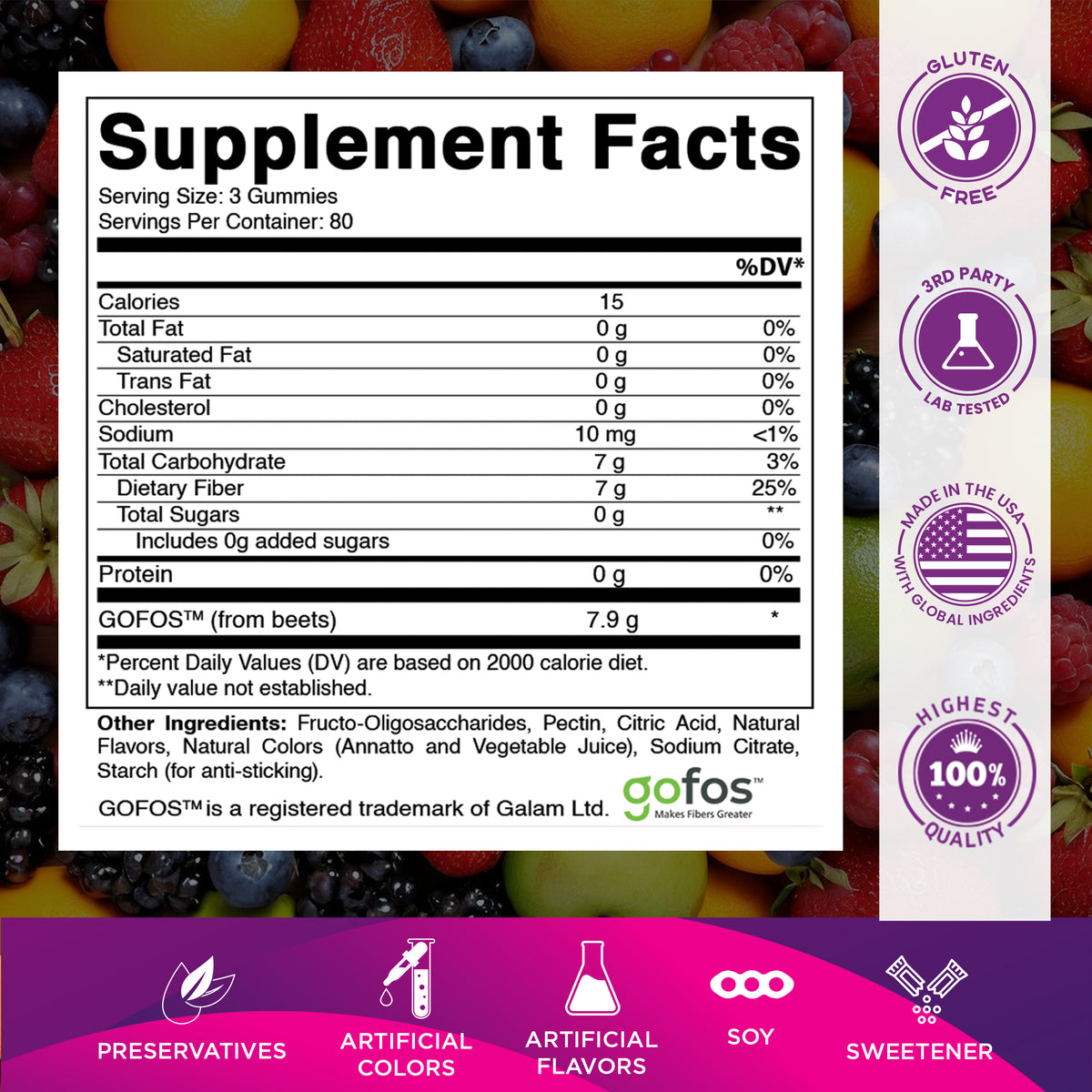 Vitamatic Prebiotic 7G Per Serving Fiber Gummies for Adults, 240 Count