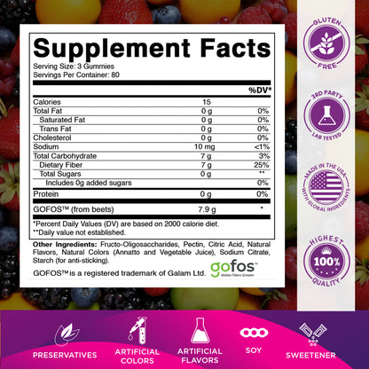 Vitamatic Prebiotic 7G Per Serving Fiber Gummies for Adults, 240 Count