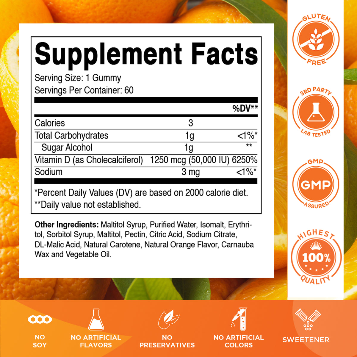 Sugar-Free Vitamin D3 50000 IU, 60 Gummies