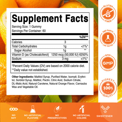 Sugar-Free Vitamin D3 50000 IU, 60 Gummies
