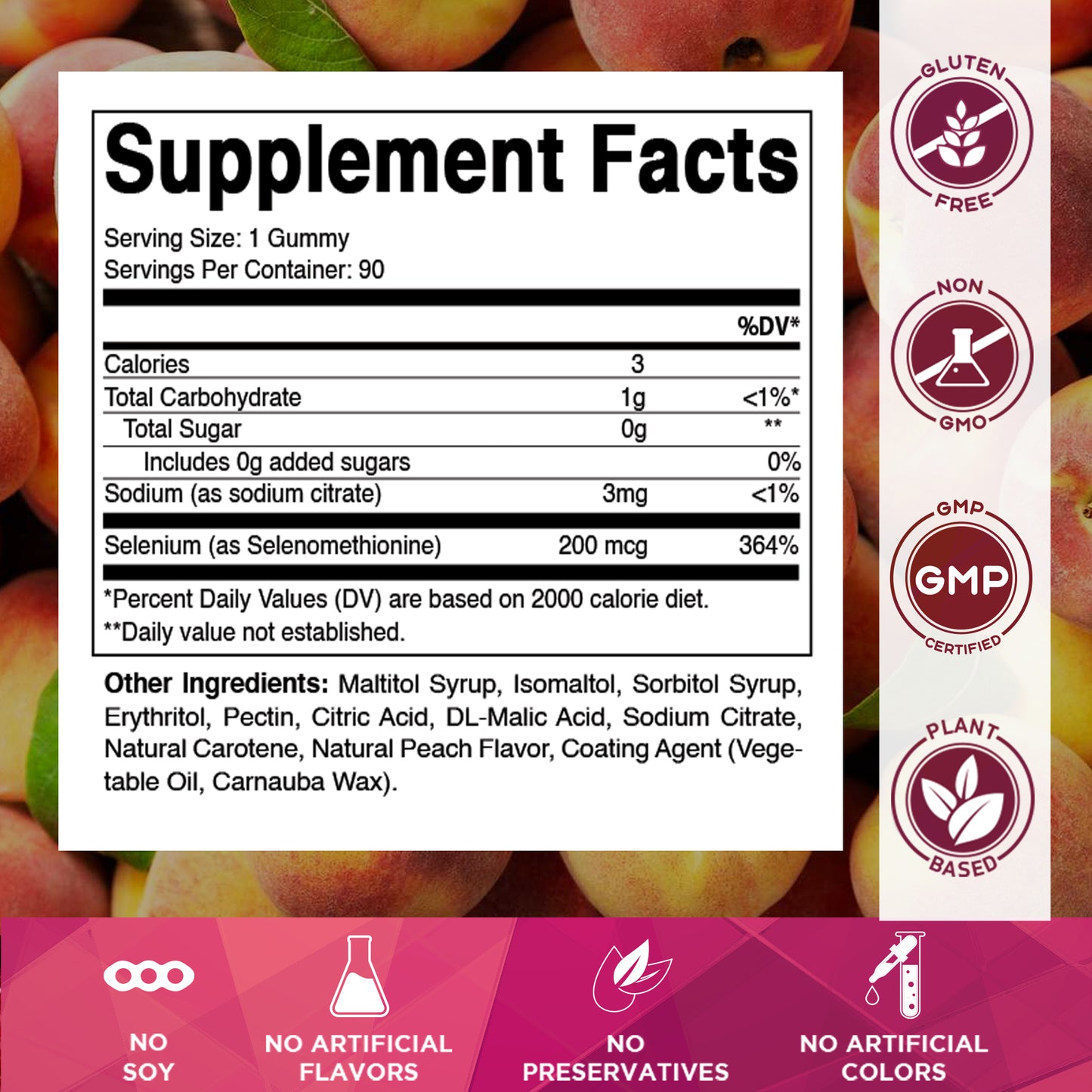 Sugar Free Yeast Free Selenium 200 mcg - 90 Gummies