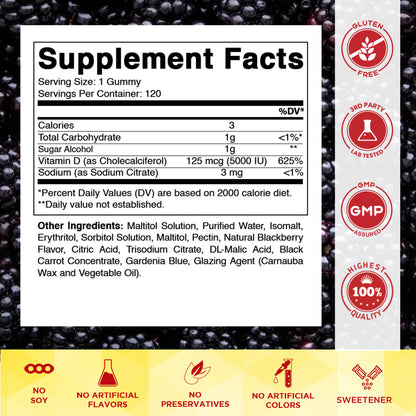 Sugar-Free Vitamin D3 5000 IU, 120 Gummies