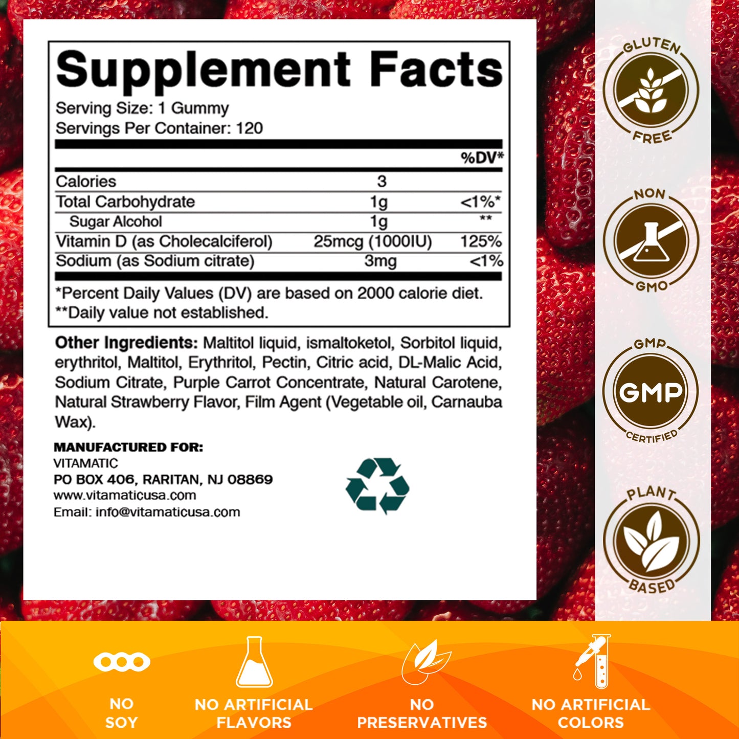 Sugar Free Vitamin D3 1000 IU - 120 Gummies