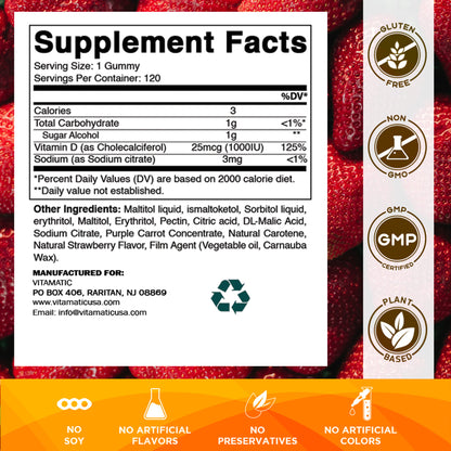 Sugar Free Vitamin D3 1000 IU - 120 Gummies