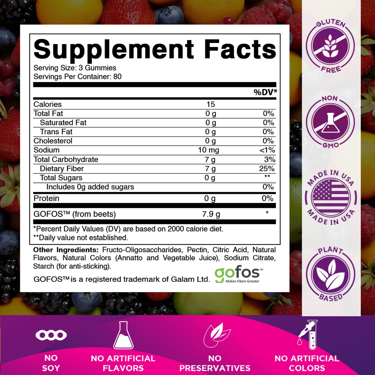 Prebiotic Fiber Gummies for Adults-  240 Pectin Based Gummies, Digestive Health & Regularity Support