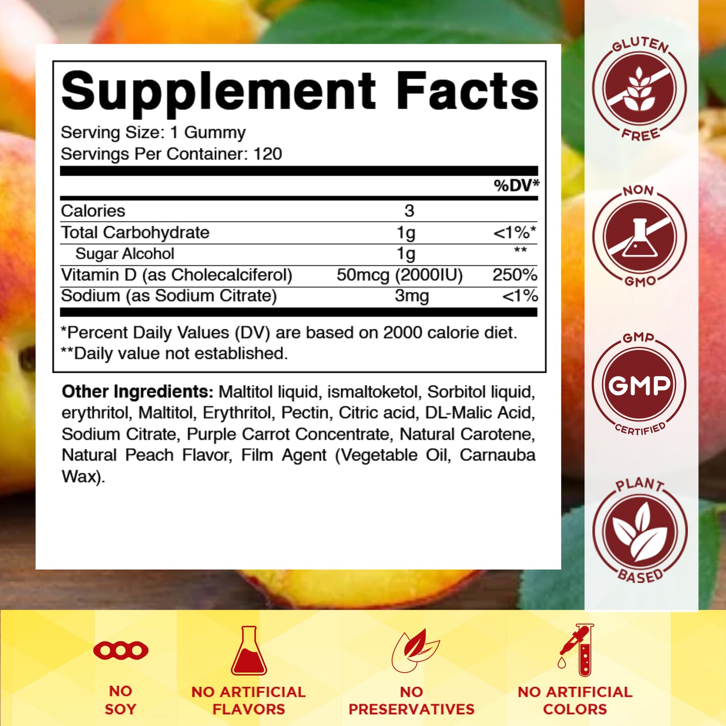 Sugar Free Vitamin D3 2000 IU - 120 Gummies