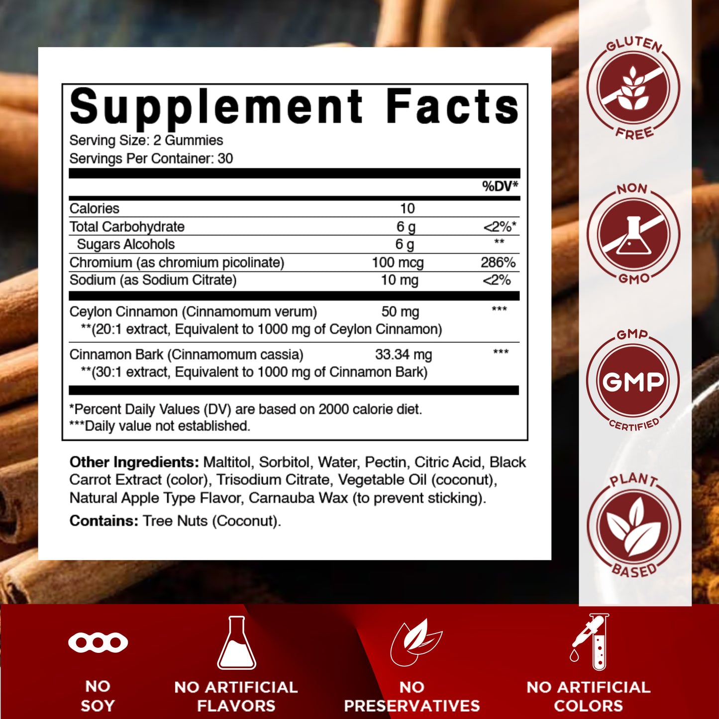 Sugar Free Cinnamon with Chormium 60 Gummies