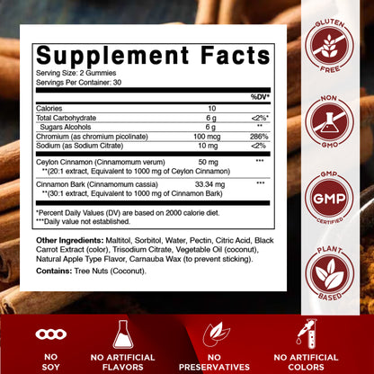Sugar Free Cinnamon with Chormium 60 Gummies
