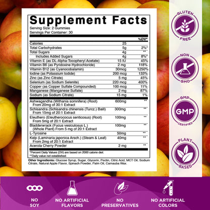 Thyroid Support with Kelp & Iodine - 60 Gummies