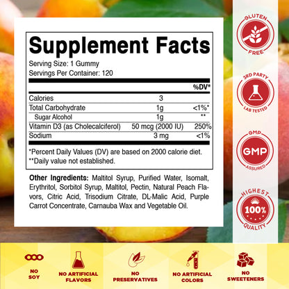 Sugar-Free Vitamin D3 2000 IU, 120 Gummies