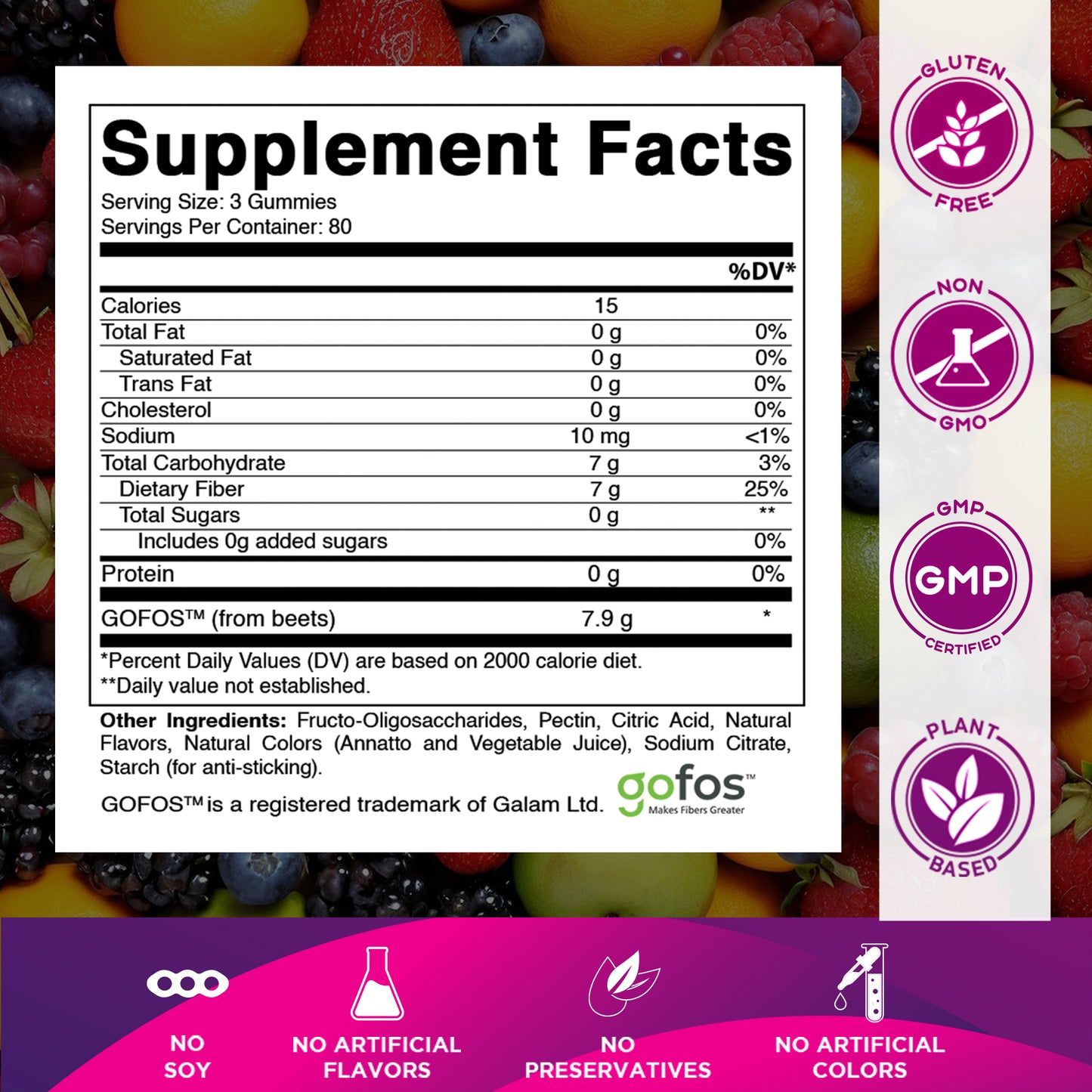 Prebiotic Fiber Gummies for Adults-  240 Pectin Based Gummies, Digestive Health & Regularity Support
