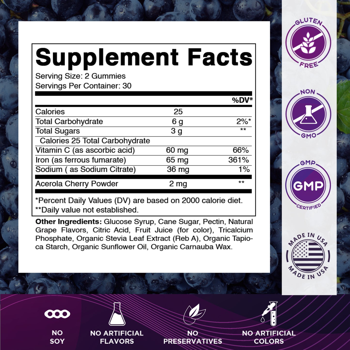 Iron 65mg with Vitamin C - 60 Gummies