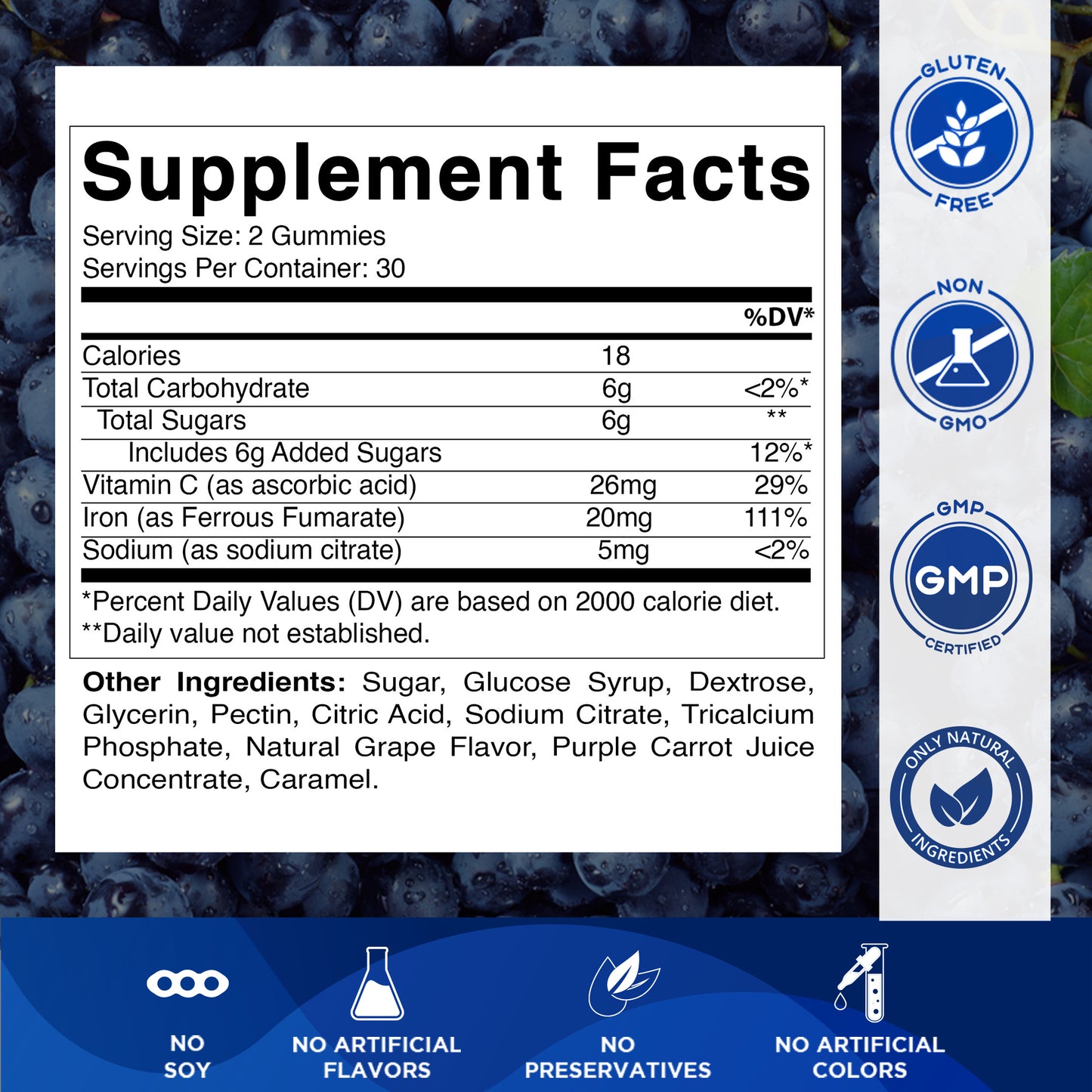 Iron 20mg with Vitamin C - 60 Vegan Gummies