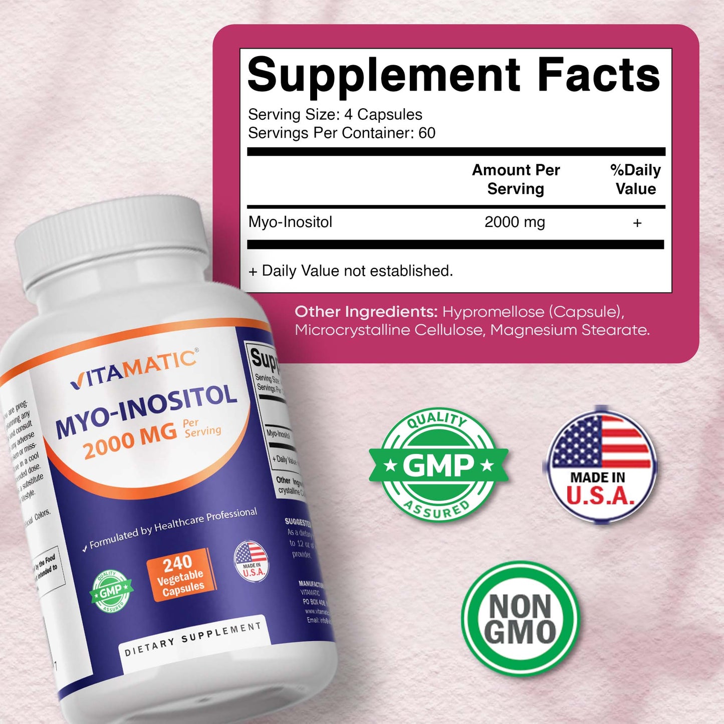 Myo-Inositol 2000 mg Per Serving – 240 Vegetable Capsules