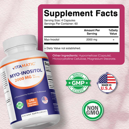 Myo-Inositol 2000 mg Per Serving – 240 Vegetable Capsules