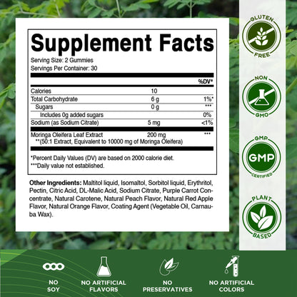Moringa 100mg (50:1 Extract), Natural Mixed Fruit Flavor, 60 Gummies