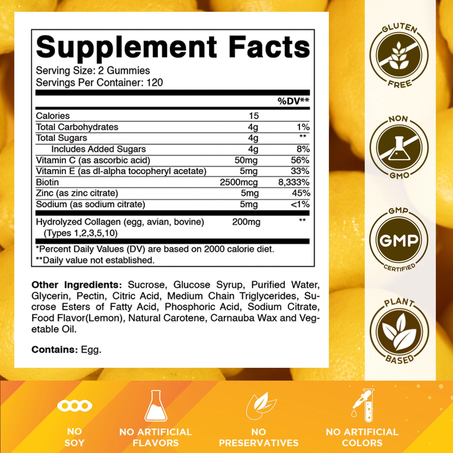 Hydrolyzed Collagen Gummies with Vitamin C, Zinc and Biotin, 200 mg per serving - 240 Gummies
