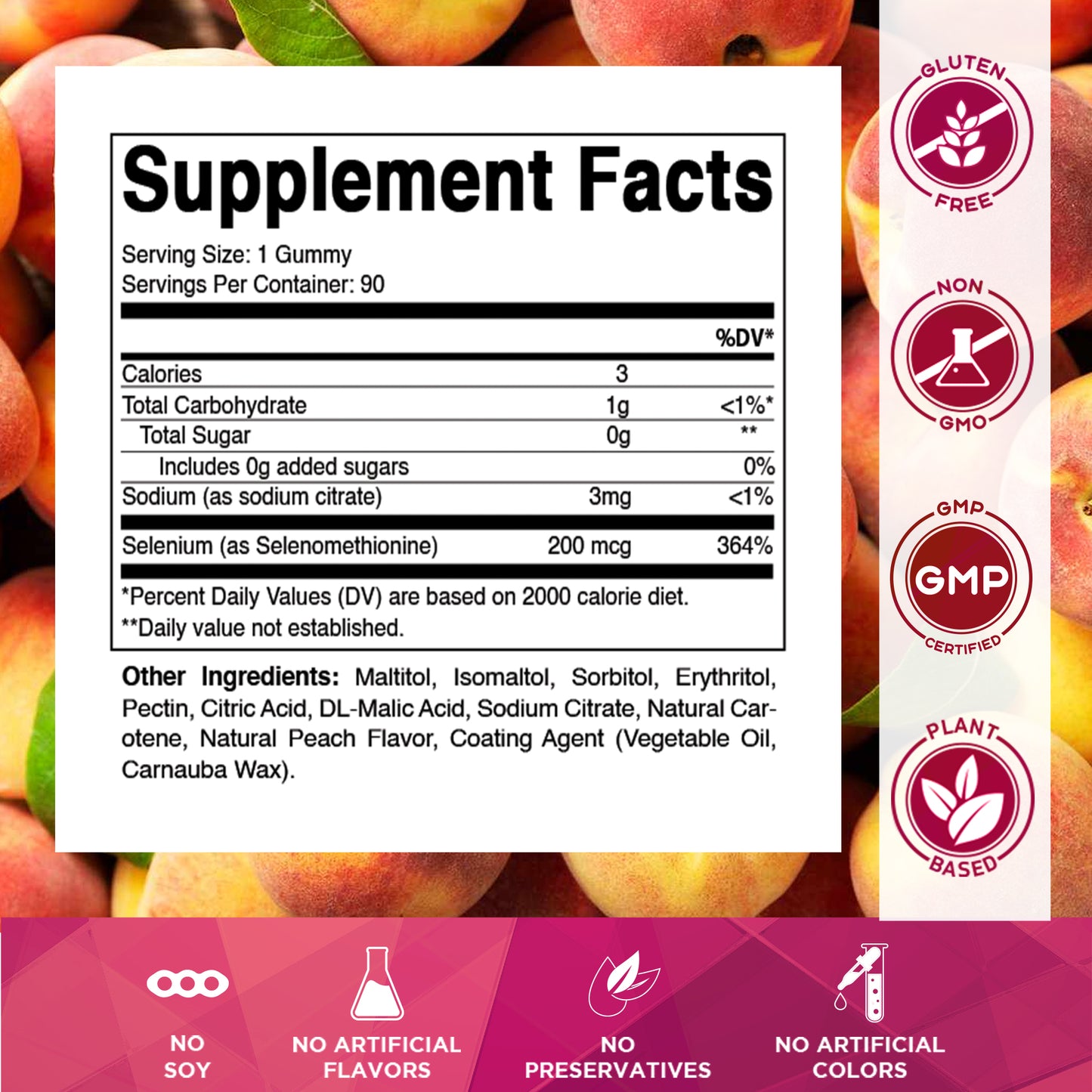 Sugar Free Yeast Free Selenium 200 mcg - 90 Gummies