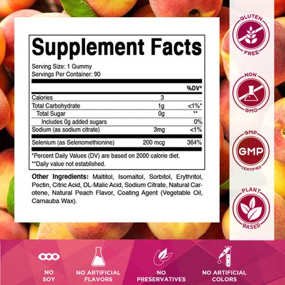 Sugar Free Yeast Free Selenium 200 mcg - 90 Gummies