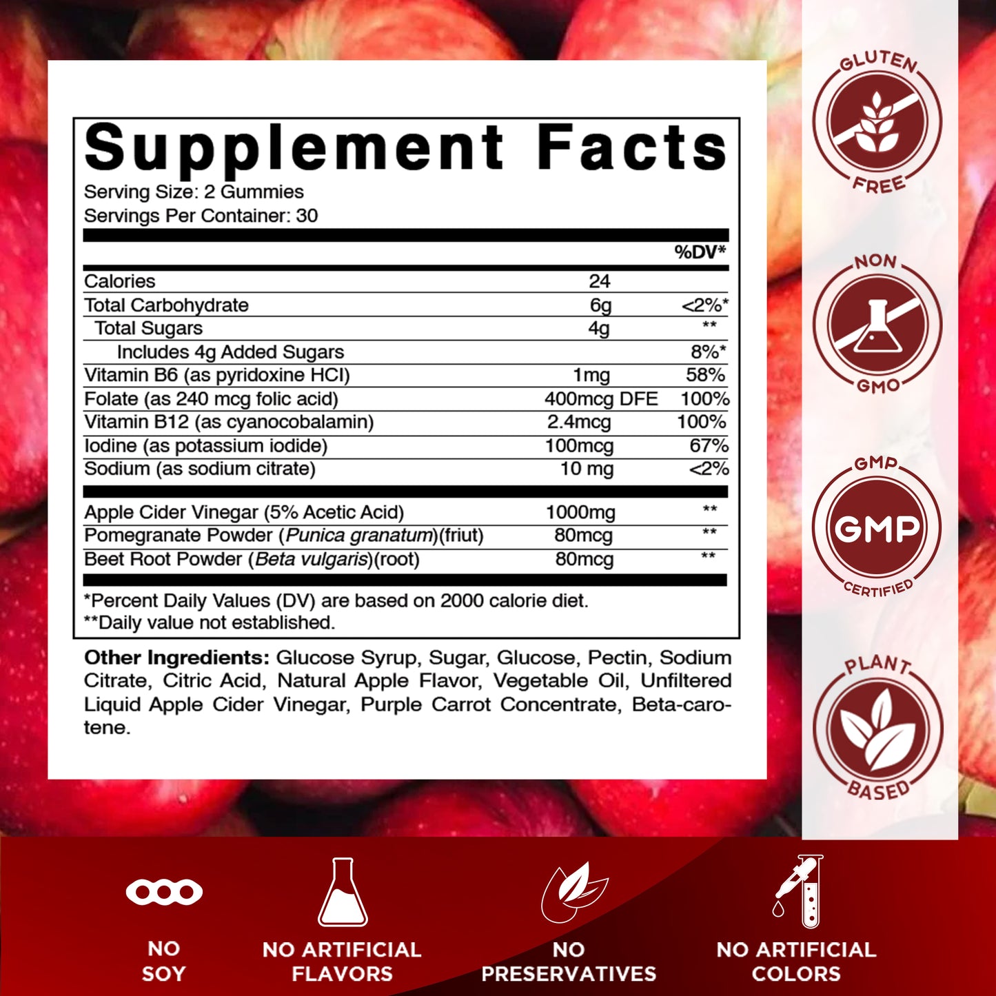 Apple Cider Vinegar  1000mg 60 Vegan Gummies