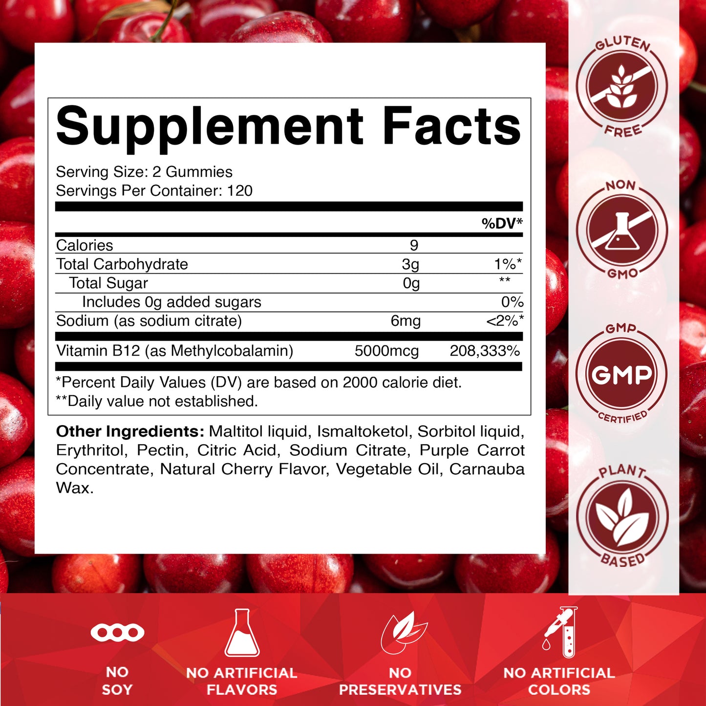 Extra Strength Vitamin B12 5000 mcg (Methyl B12) Gummies - 240 Count