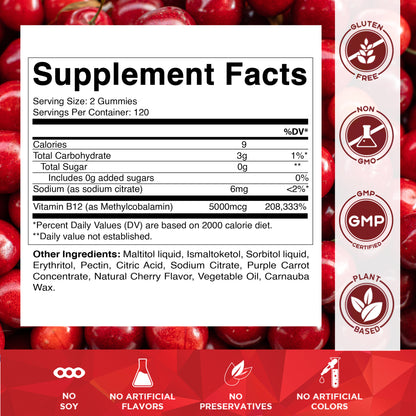 Extra Strength Vitamin B12 5000 mcg (Methyl B12) Gummies - 240 Count