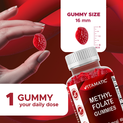 Methylfolate Gummies 1000 mcg – Active 5-MTHF Form – Natural Strawberry Flavor – 60 Gummies