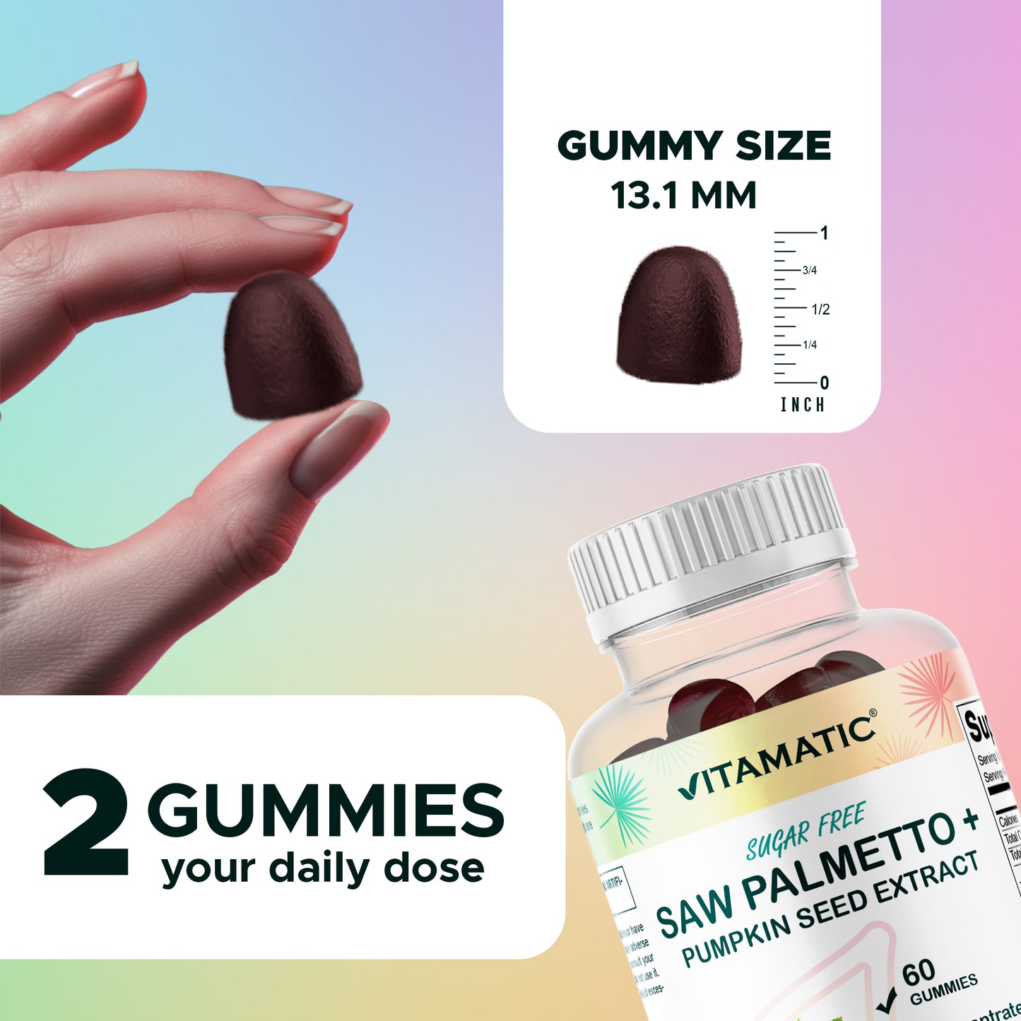 Vitamatic Saw Palmetto & Pumpkin Seed Gummies – Natural Raspberry Flavor – 60 Count