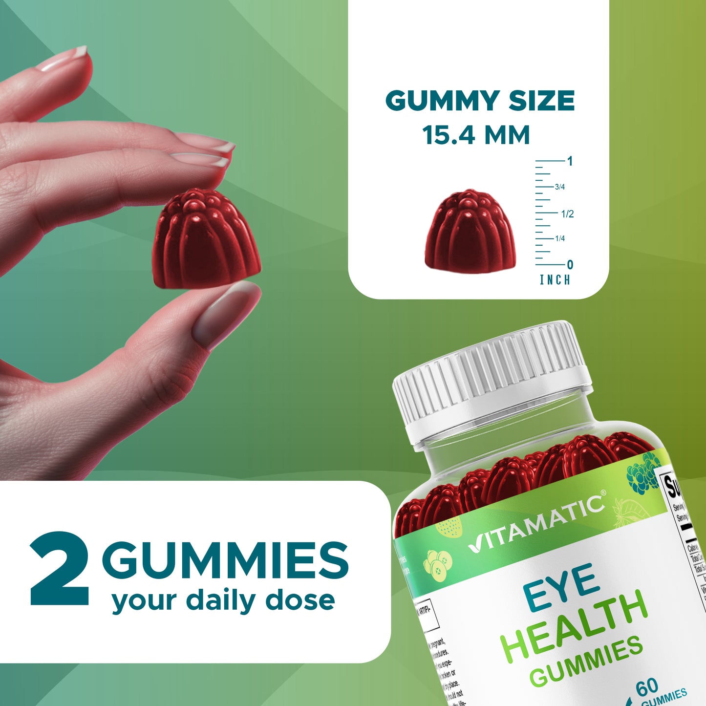 Vitamatic Eye Health Gummies with Lutein, Zeaxanthin, Vitamin C, E & Zinc – Mixed Berry Flavor – 60 Gummies