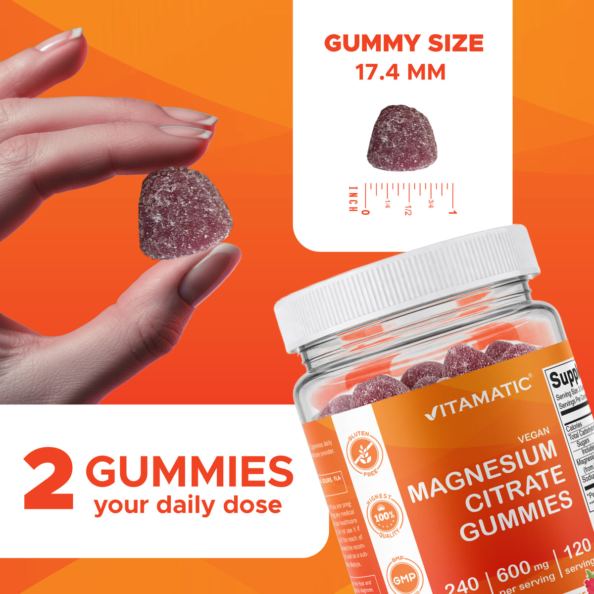 Magnesium Citrate Gummies 600mg Per Serving, 240ct