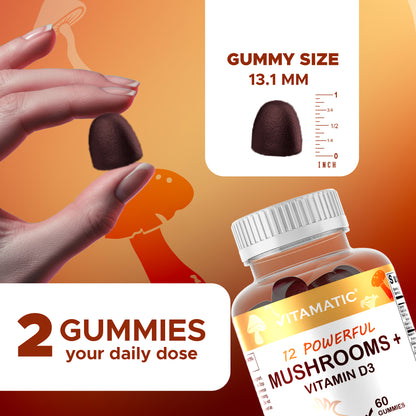 Mushroom Complex with D3 Gummies 3000 mg - 60 Pectin Based Gummies
