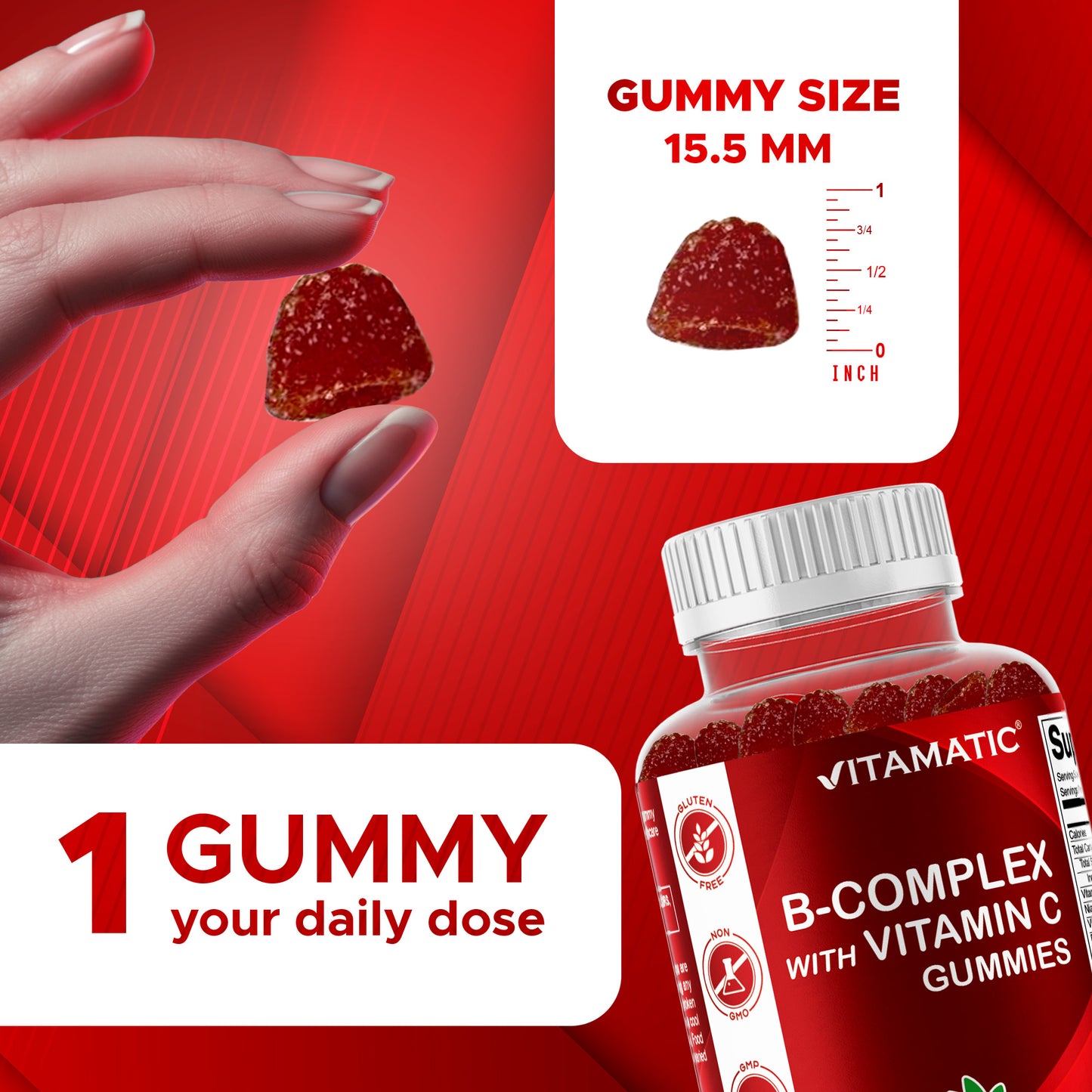Vitamatic B-Complex with Vitamin C, 60 Gummies