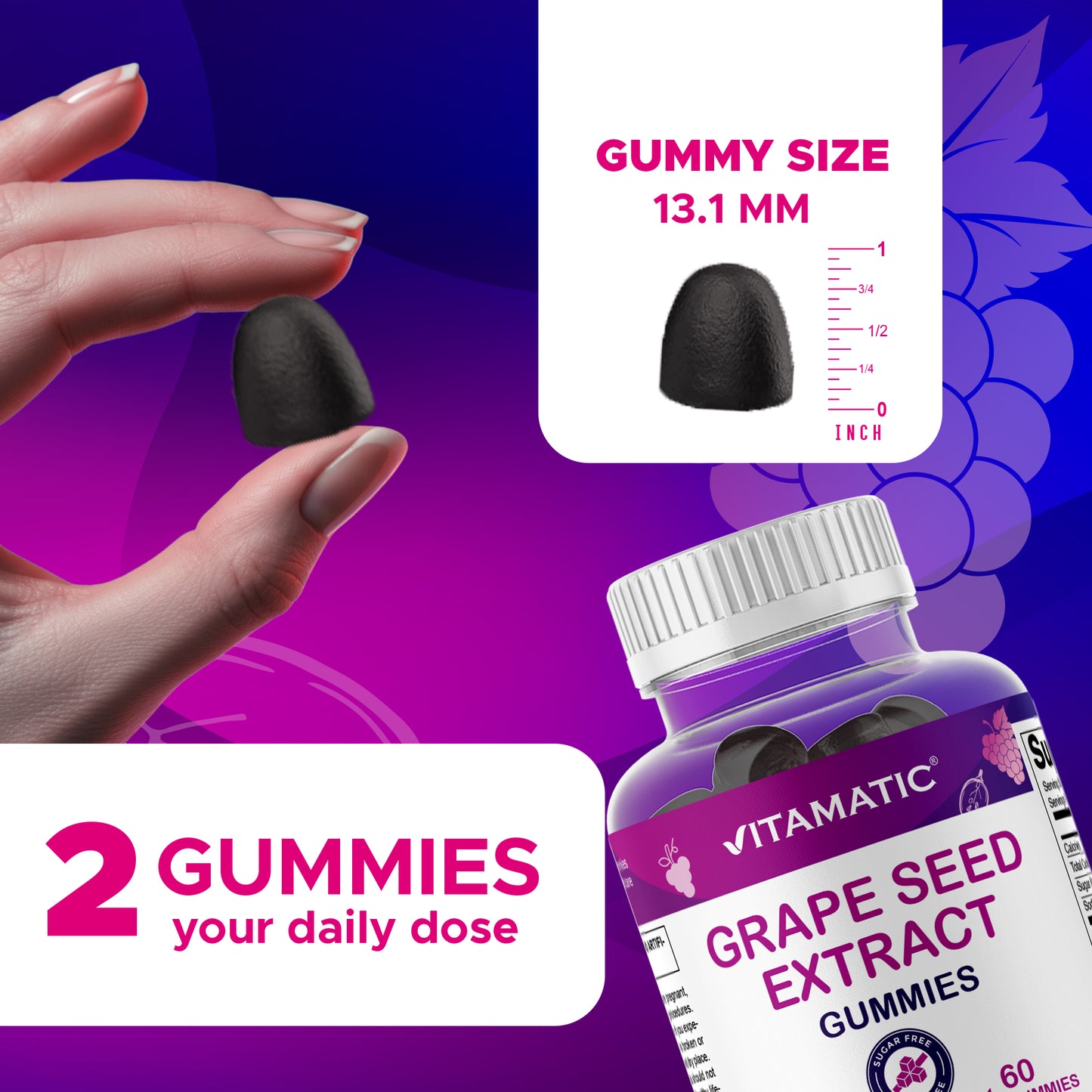 Grape Seed Extract Gummies – 1500 mg Equivalent per Serving - 60 Gummies – Natural Grape & Black Currant Flavor