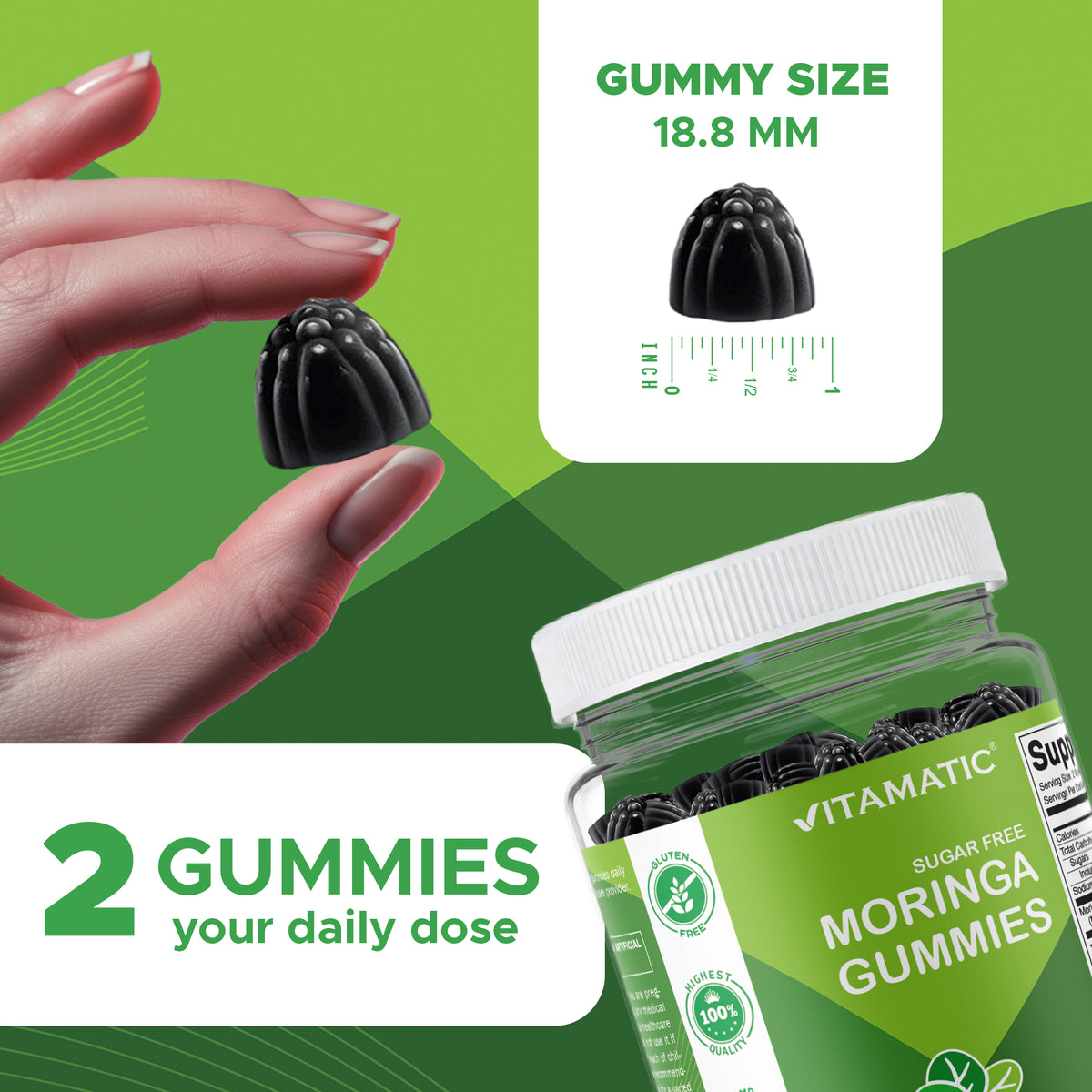 Vitamatic Moringa 50:1 Extract Sugar-Free Gummies, 60 Count