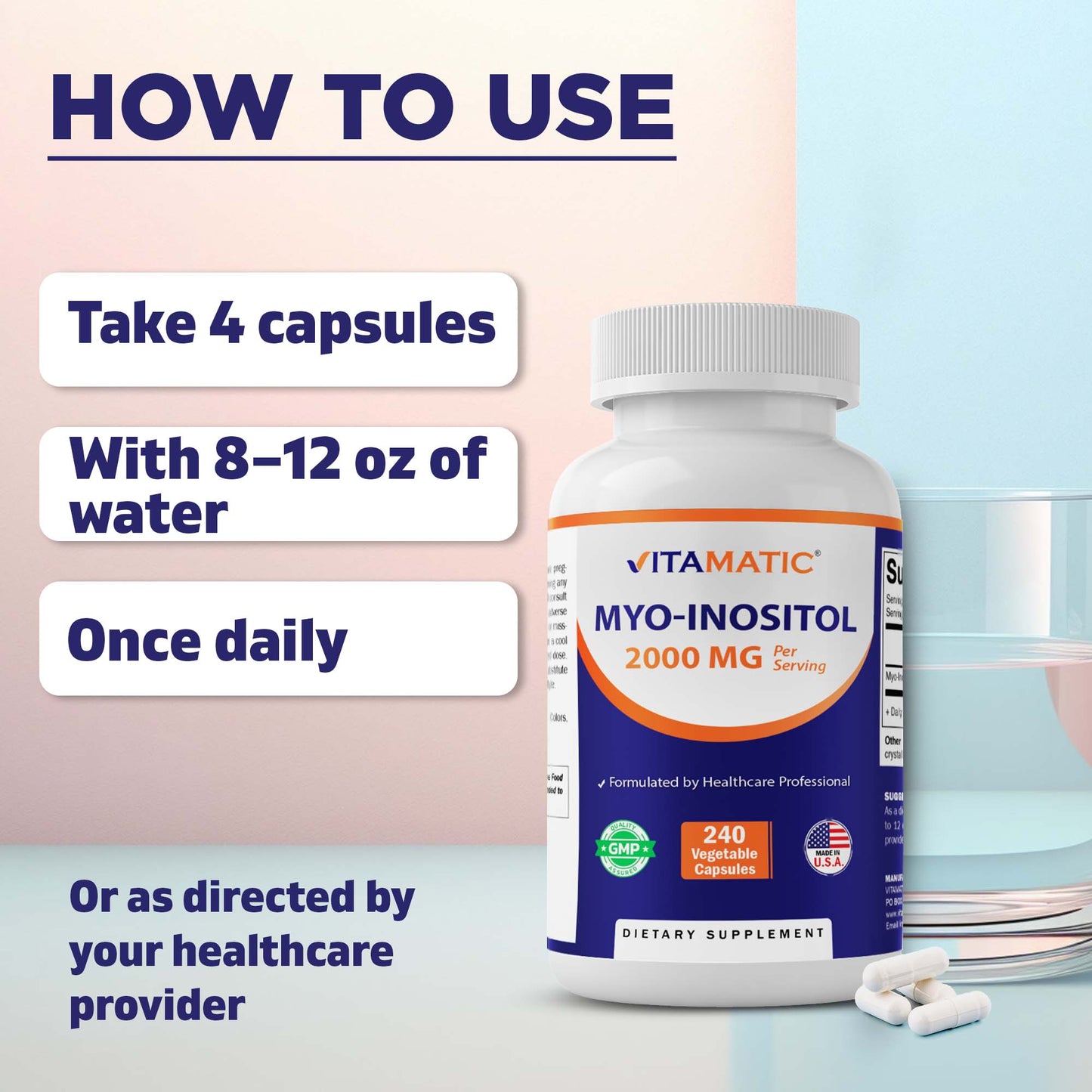 Myo-Inositol 2000 mg Per Serving – 240 Vegetable Capsules