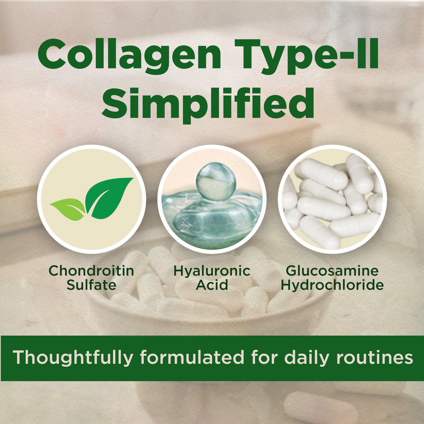 Chicken Collagen 3000 mg (Per Serving) with Glucosamine, Chondroitin & Hyaluronic Acid | 180 Capsules