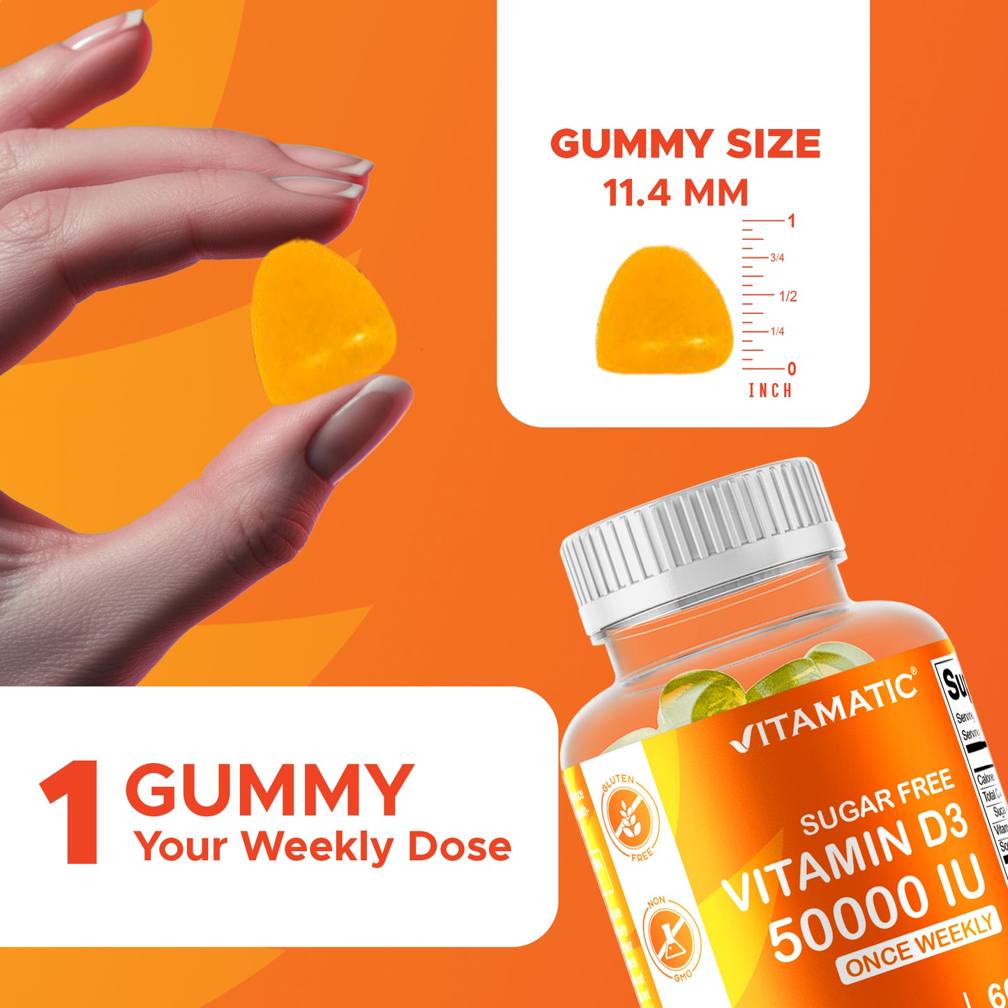 Sugar Free Vitamin D3 50000 IU Pectin Based - 60 Gummies