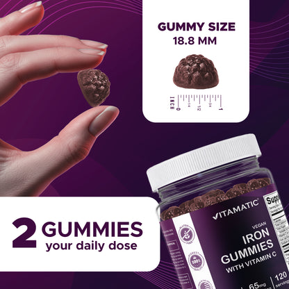 Vitamatic Iron 65mg Per Serving Gummies for Women & Men, 240 Count