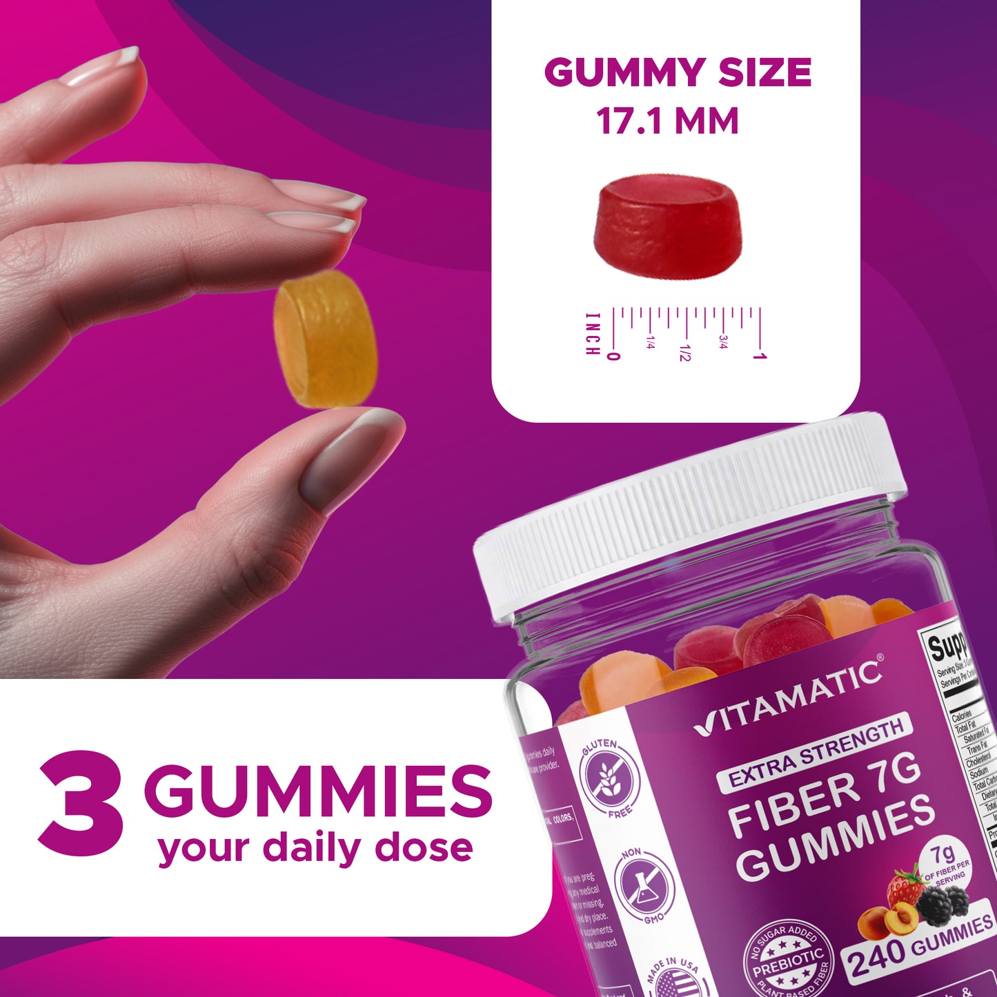 Prebiotic Fiber Gummies for Adults-  240 Pectin Based Gummies, Digestive Health & Regularity Support