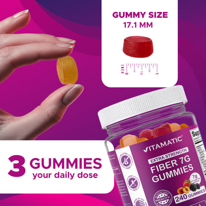 Prebiotic Fiber Gummies for Adults-  240 Pectin Based Gummies, Digestive Health & Regularity Support