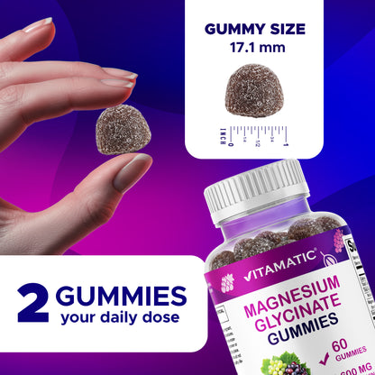 Magnesium Glycinate Gummies 600 mg per Serving – 60 Ct – Natural Grape Flavor